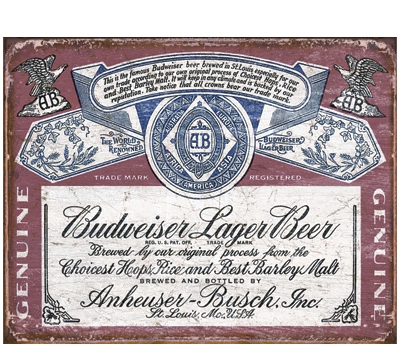 Distressed Budweiser Label Metal Sign